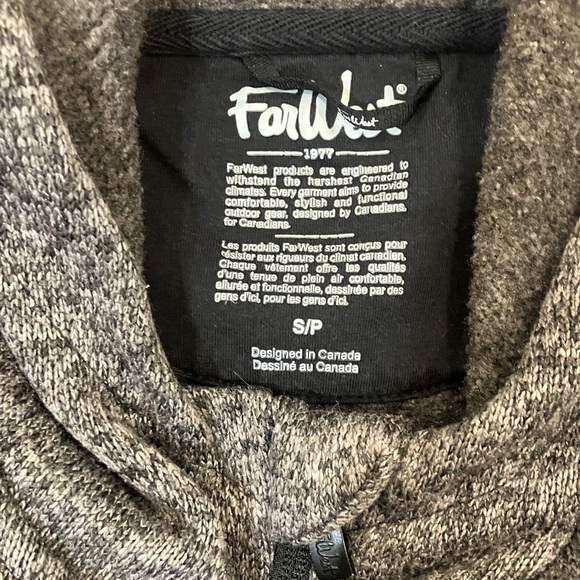 FarWest women’s size small Gray Black Hooded zip up fleece Jacket w/ thumb holes - Picture 2 of 14